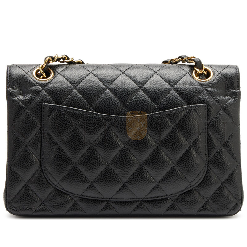 CHANEL MASTER BLACK QUILTED CAVIAR SMALL CLASSIC DOUBLE FLAP BAG GOLD HARDWARE A01113 (23*14.5*6cm)